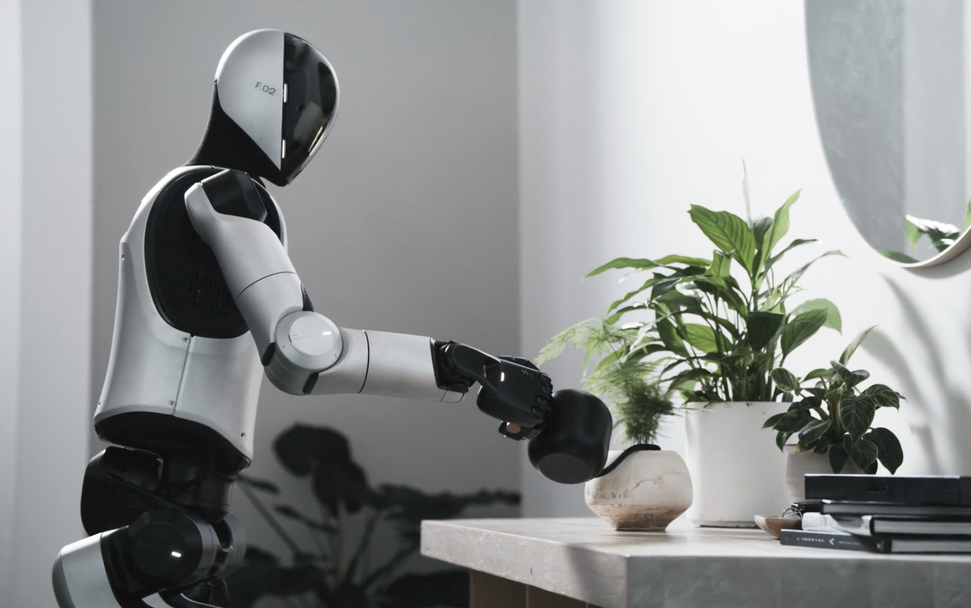 Schalen met humanoid robots als personeel, een interessant toekomstbeeld